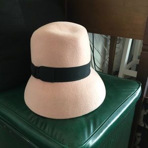 60s style Audrey Hepburn wool felt bucket hat with grosgrain ribbon trim